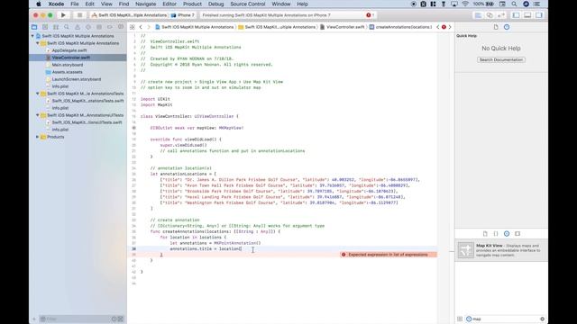 Swift iOS MapKit - Multiple Annotations, Plot Locations on Map смотреть онлайн