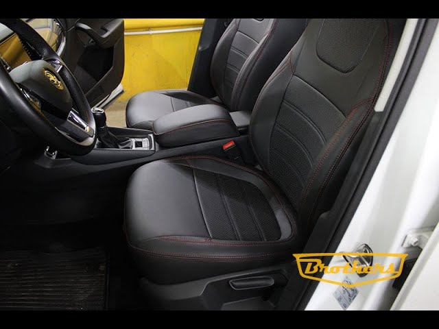 Чехлы на Skoda Kodiaq, 2016 - н.в. серии "Premium" - красная строчка смотреть онлайн