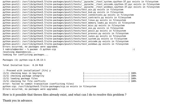 Arch linux: Pacman failed to install librairies as file already exist смотреть онлайн