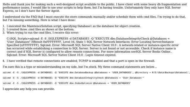 Databases: SQL Maintenance script not running with SQL Server Express смотреть онлайн