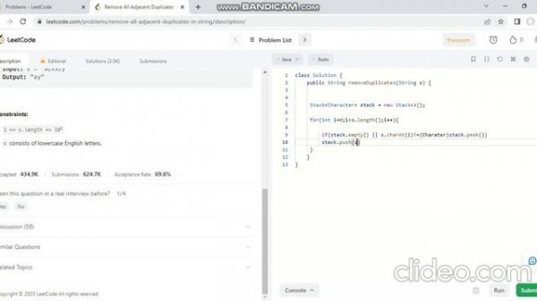 Remove All Adjacent Duplicates In String LeetCode Exercise || LeetCode #1047