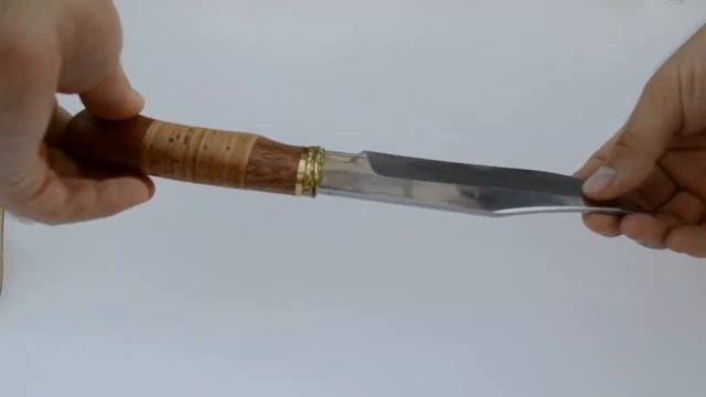 Нож "Носорог" из нержавеющей стали 95Х18. Рукоять дерево сапели с берестой латунь смотреть онлайн