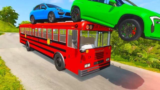 BeamNG Drive - Funny Cars vs Flatbed LongTrailer Truck Rescue Bus - Car Racing Challenge смотреть онлайн