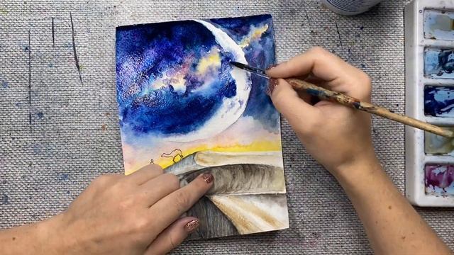 Млечный Путь в пустыне. Рисую акварелью. Скетчинг для начинающих. смотреть онлайн
