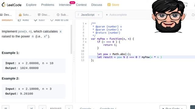 Leetcode Question 50 "Pow(x, n)" in Javascript смотреть онлайн