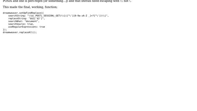 Dreamweaver Regex - Unmatched ) in regular expression смотреть онлайн