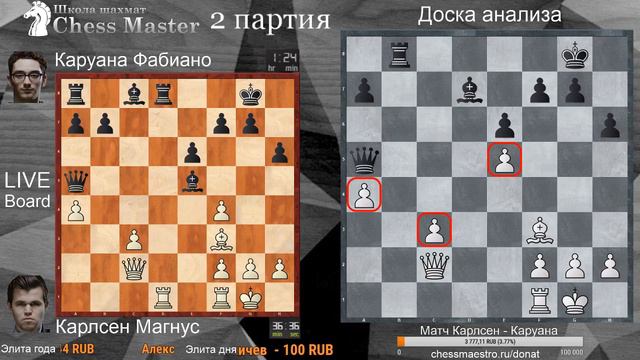 Магнус Карлсен - Фабиано Каруана: 2 Партия. Матч За Звание Чемпиона Мира По Шахматам. смотреть онлайн