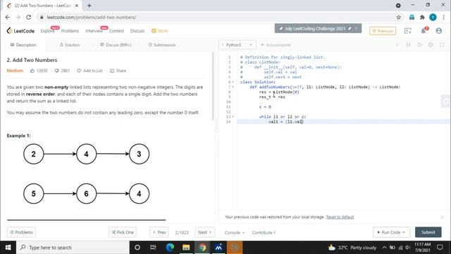 Add Two Numbers LeetCode | Solution | Linked Lists | Python 3 смотреть онлайн