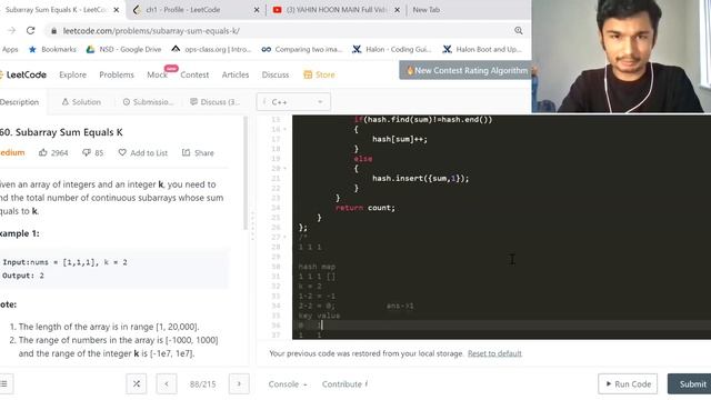 560. Subarray Sum Equals K(Detailed Walkthrough with an example) смотреть онлайн