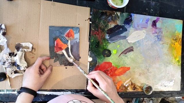 Пишем миниатюру с грибами. Мастер-класс по живописи. Урок рисования маслом. смотреть онлайн