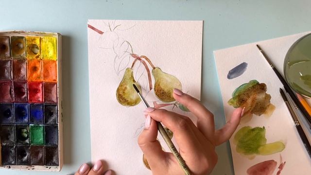 Рисование для начинающих ? Рисуем спелые груши на ветке. Поэтапное рисование акварелью смотреть онлайн