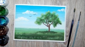 Как нарисовать дерево гуашью
