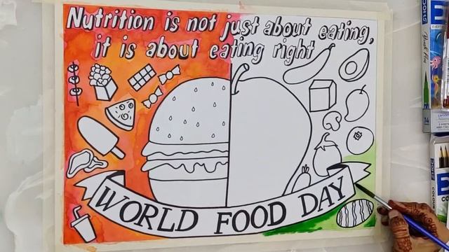 World Food Day Drawing | World Health Day Poster | Eat safe Eat Healthy | Balanced Diet Poster смотреть онлайн
