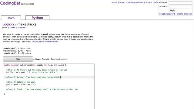 Codingbat - makeBricks (Java) смотреть онлайн