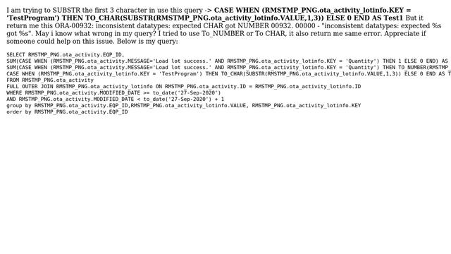 Databases: ORA-00932: inconsistent datatypes: expected CHAR got NUMBER смотреть онлайн