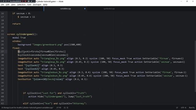Renpy Cylinder minigame tutorial.(Using lists, if else states, screen, textbuttons, variables) смотреть онлайн