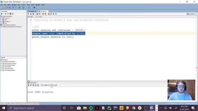 Oracle SQL Lab 2 - Objective 2: Create a User and Establish a Connection смотреть онлайн