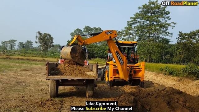 Fully Loaded Sonalika Tractor |JCB Backhoe Machine Cutting Mud And Loading On Tractor-Off RoadPlane