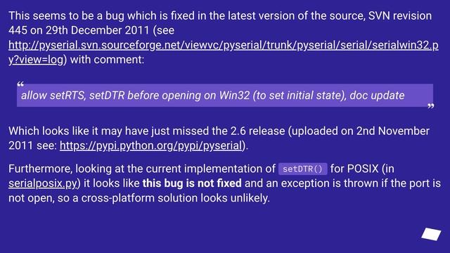 Disable DTR in pyserial from code смотреть онлайн