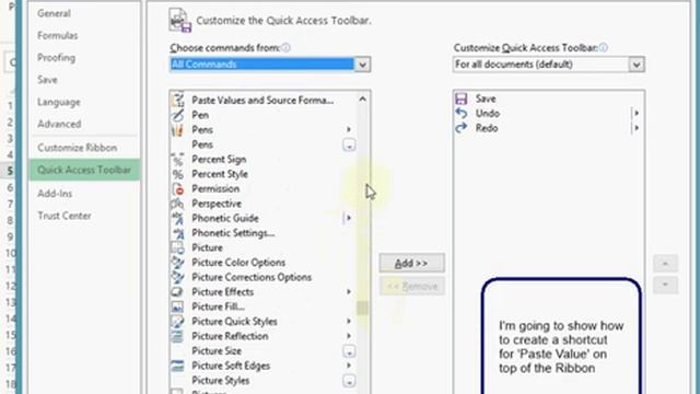 Microsoft Excel 2013: How To Create A Shortcut For 'Paste Value' Function