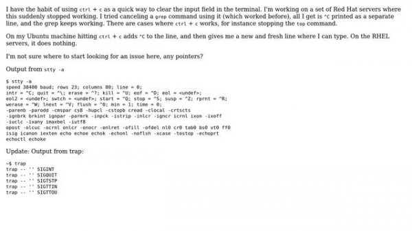 Unix & Linux: Ctrl + c to clear input stopped working