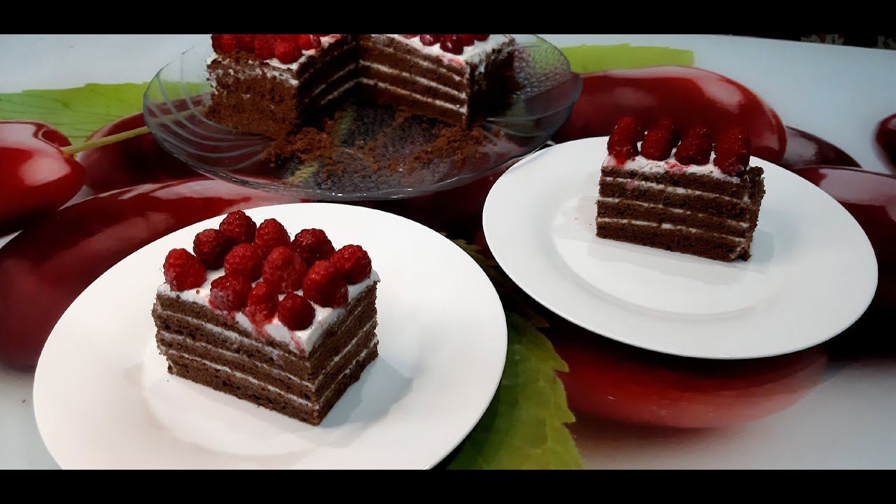 Торт "Наслаждение". Шоколадный бисквит + нежный крем + ягоды малины = наслаждение. смотреть онлайн