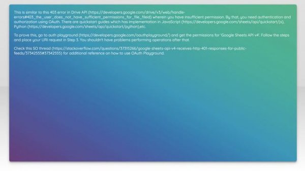 Error 403 on Google Sheets API