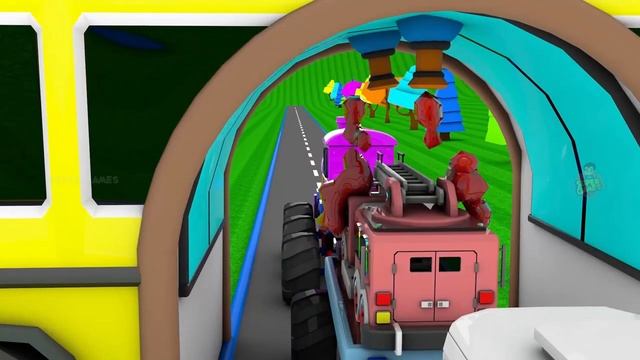 Learn Colors with School Bus Tunnel - Tubes Coloring Street Vehicles With Toy Train | Super Games смотреть онлайн