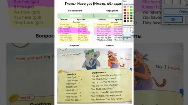 Таблица глагол ИМЕТЬ утвердительные и отрицательные предложения, общие вопросы и краткие ответы смотреть онлайн