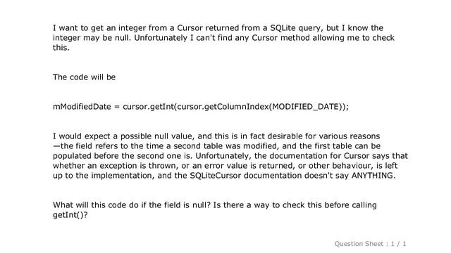 Android : What will a SQLiteCursor do if a column is null? смотреть онлайн