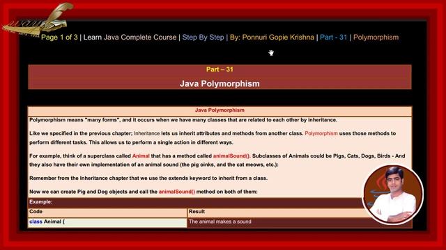 Learn Java Complete Course | Step By Step | Polymorphism | By: Ponnuri Gopie Krishna | Part - 31 смотреть онлайн
