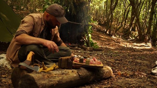 Bushcraft Tent Camp - Smoked Meat Making - Tent Camp With Stove - Camping Alone In Nature