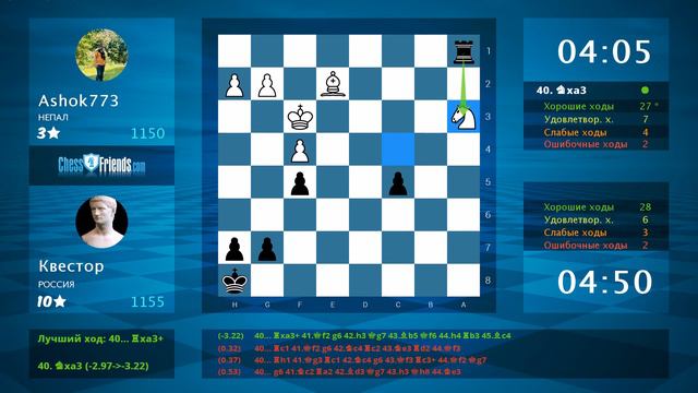 Chess Game Analysis: Ashok773 - Квестор : 1/2-1/2 (By ChessFriends.com) смотреть онлайн