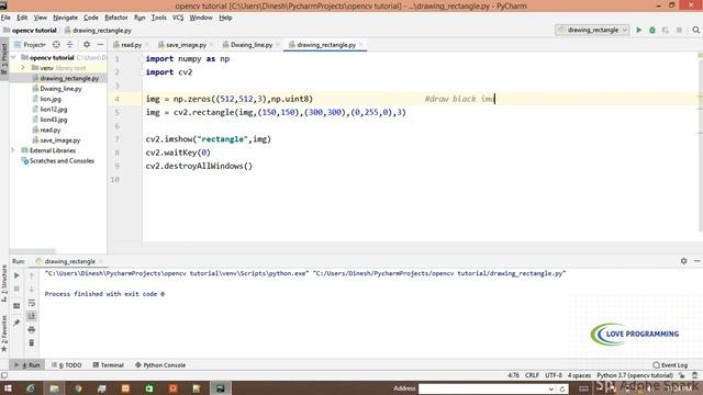 how to draw rectangle in python using openCV | Pycharm | Python | Love Programming смотреть онлайн