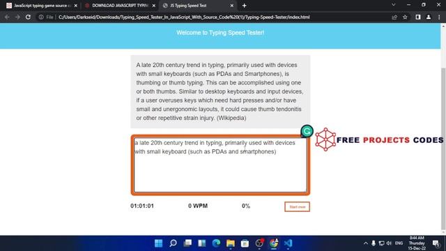 Typing Game in JavaScript with Source code. смотреть онлайн