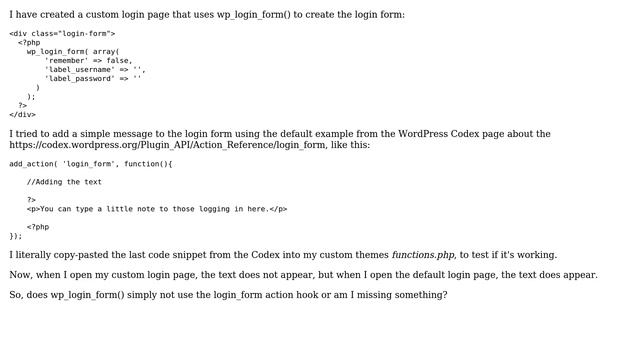 Wordpress: wp_login_form() ignoring login_form action hook (2 Solutions!!) смотреть онлайн