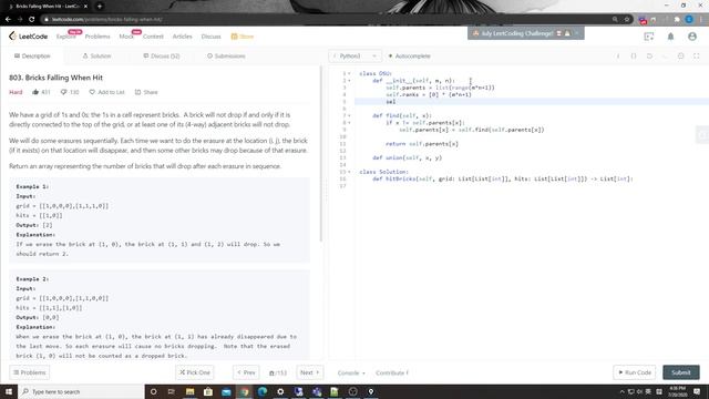 LeetCode 803. Bricks Falling When Hit смотреть онлайн