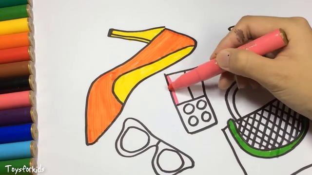 Цвет для детей, чтобы учиться с набором женских аксессуаров, Как рисовать Набор женских аксессуаров смотреть онлайн