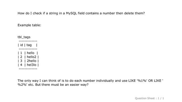 MySQL : Check if a string contains numbers смотреть онлайн