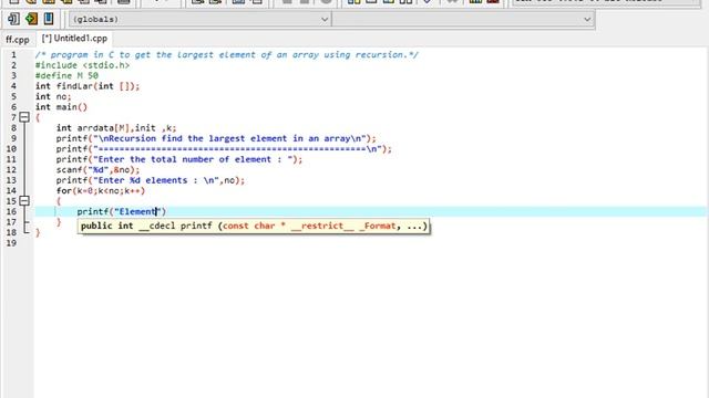 program in C to get the largest element of an array using recursion смотреть онлайн