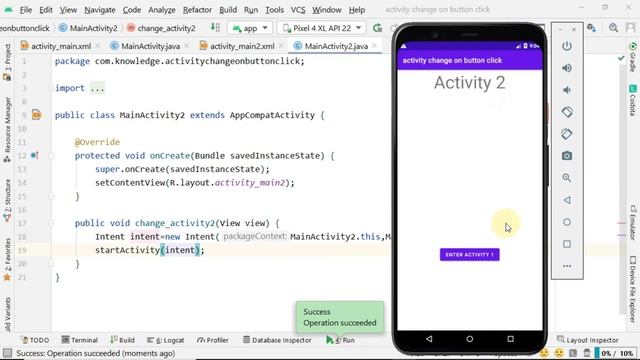 how to change activity in onClick and onClicklistener in android studio | Android app learning смотреть онлайн
