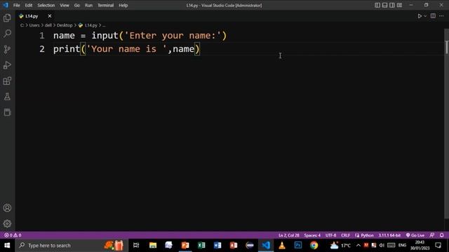 PYTHON USER INPUT IN VISUAL STUDIO CODE L-14 | PYTHON TUTORIAL FOR BEGINNERS смотреть онлайн