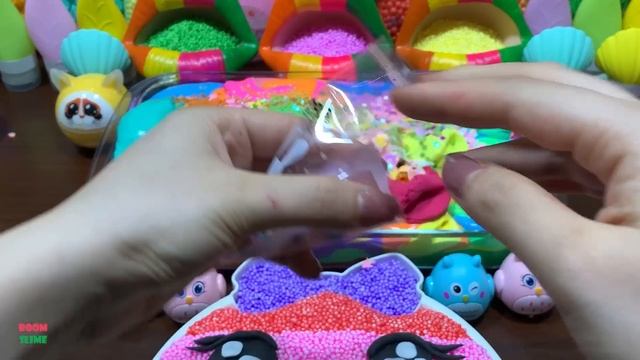 RELAXING WITH CLAY PIPING BAG & ENJOY FOAM And GLITTER| Mixing Random Things Into GLOSSY Slime #194