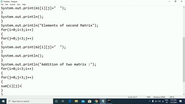 Addition of Two Matrices in Java смотреть онлайн