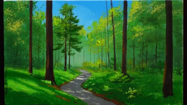 👍 Acrylic Landscape Painting - Green Forest / Easy Art / Drawing Lessons / Satisfying Relaxing.