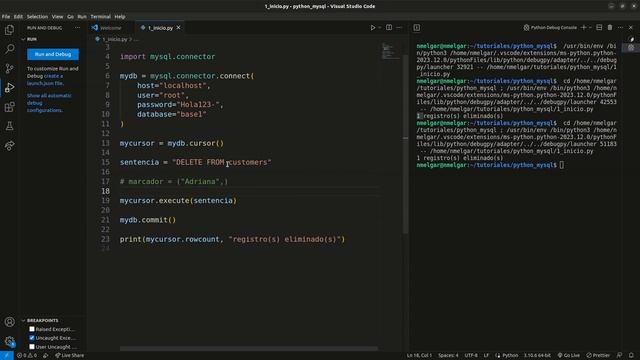 8.2 Usar WHERE con DELETE FROM | Python + MySQL смотреть онлайн