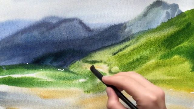 Роза Хутор. Горный пейзаж акварелью. Видео смотреть онлайн