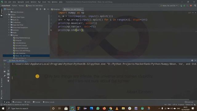 MEAN, VAR, AND STD| HACKERRANK SOLUTION | NUMPY | PYTHON смотреть онлайн