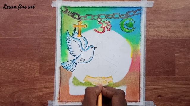 World Peace drawing with oil pastel step by step/communal harmony drawing. смотреть онлайн