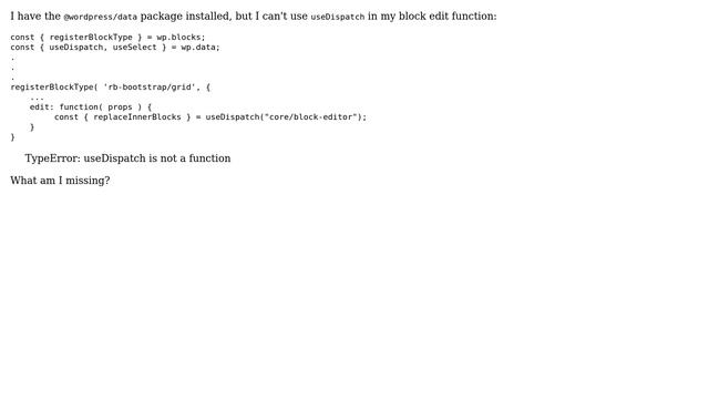 Wordpress: Gutenberg: useDispatch is not a function - @wordpress/data included смотреть онлайн